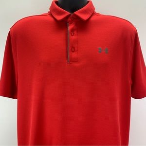 Under Armour Heat Gear Loose Mens Size Large Golf Polo Solid Red Athletic